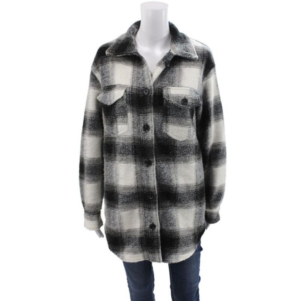 Joie Womens Basic Jacket Black Plaid Long Sleeve Button Collar Size M